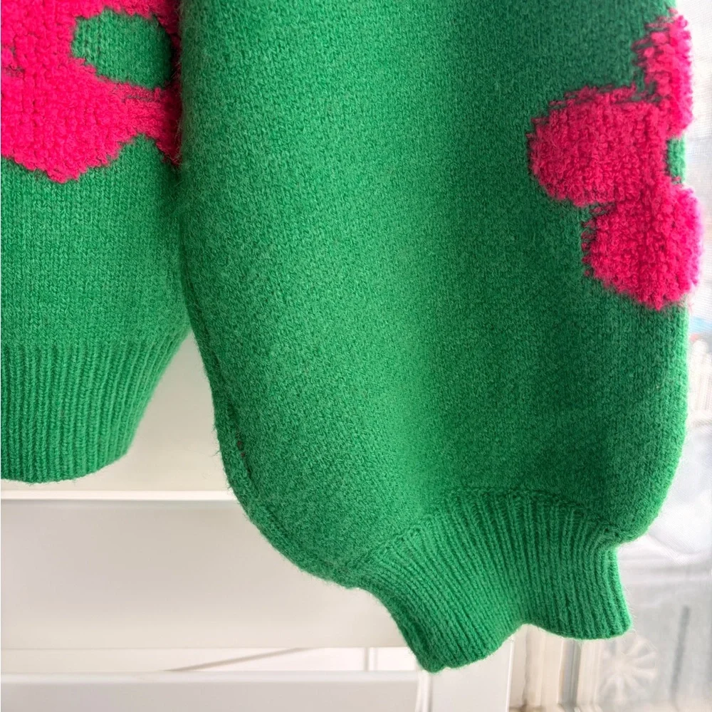 BiBi Green Sweater with Pink Floral Design - Picture 7 of 9